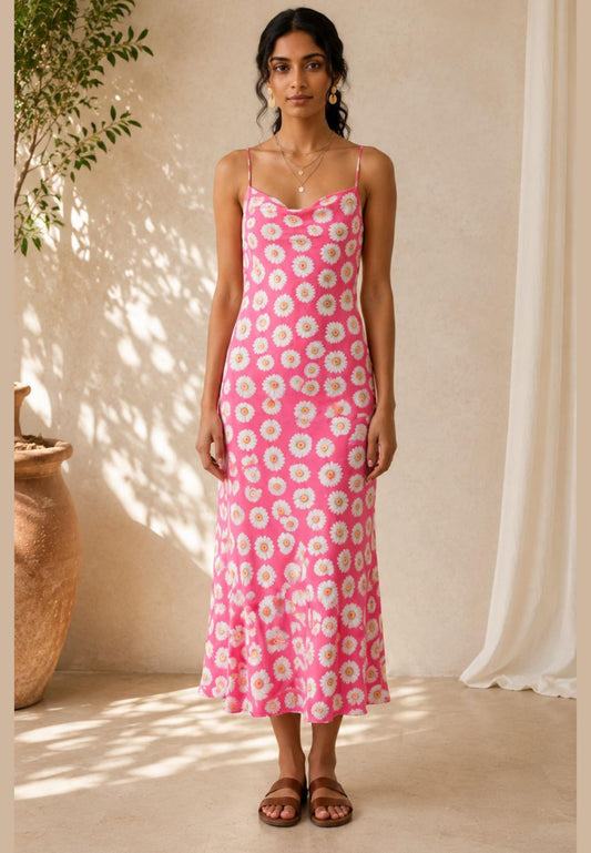 Summer Daisy Slip Midi Dress – Pink