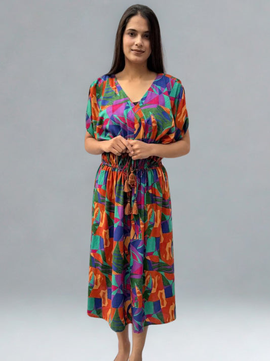 Multicolor Abstract Printed Midi Dress