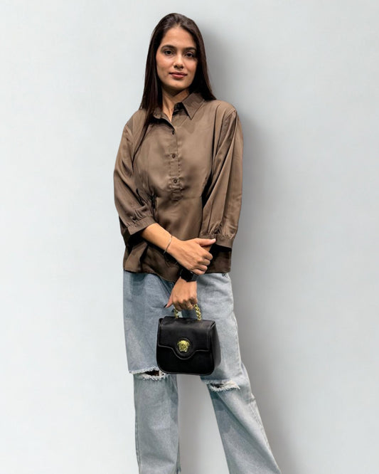 Silky Relaxed Fit Button-Down Top