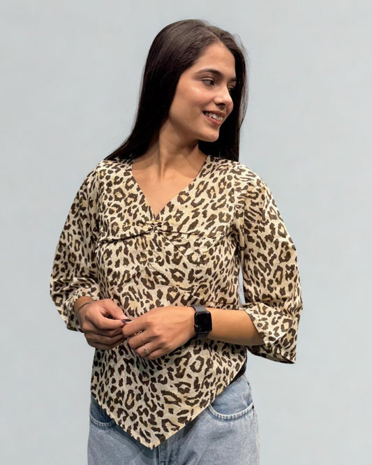 Leopard Print V-Neck Kimono Top