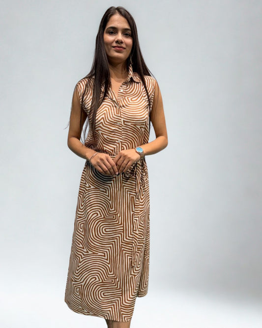 Sleeveless Shirt Dress with Tie Waist