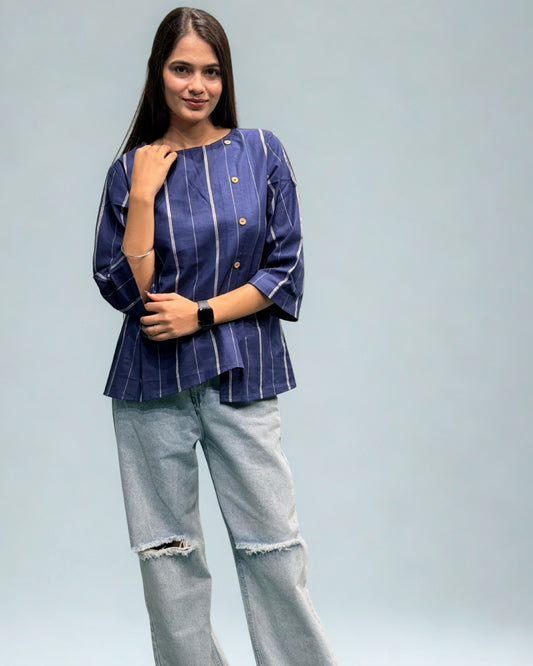 Striped Boat Neck Peplum Top