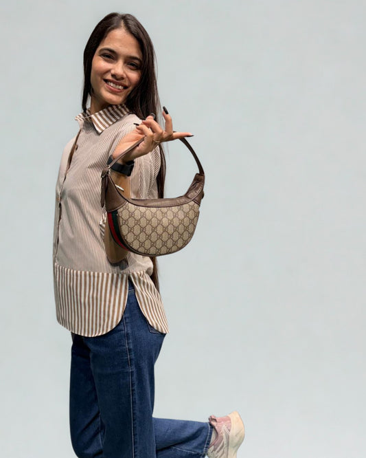 High-Low Striped Button-Down Shirt