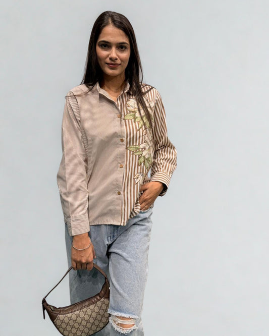 Striped Shirt with Floral Embroidery