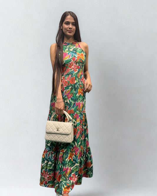 Halter Neck Tiered Maxi Dress