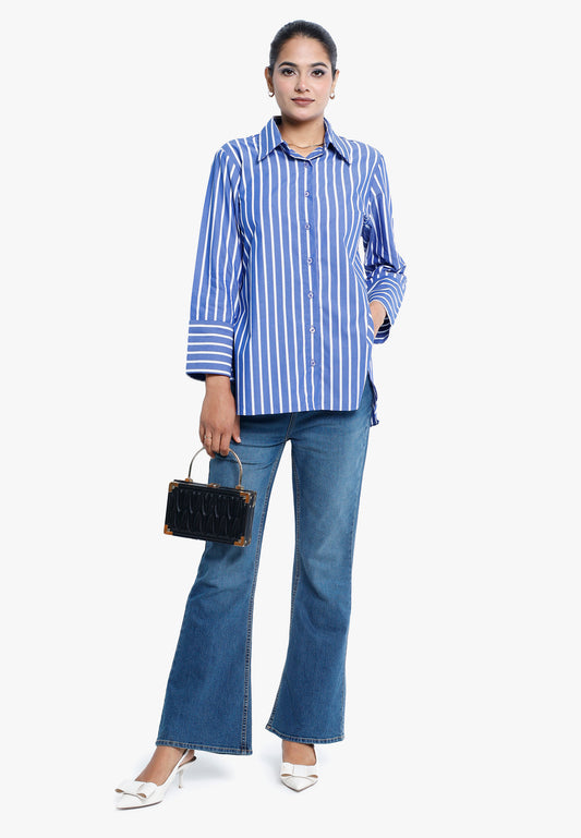 Blue & White Vertical Stripe Shirt