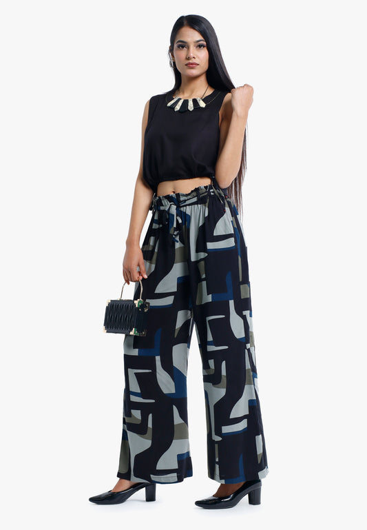 Black Printed wide-leg palazzo