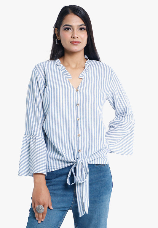Blue & White Striped Linen‑Cotton Top