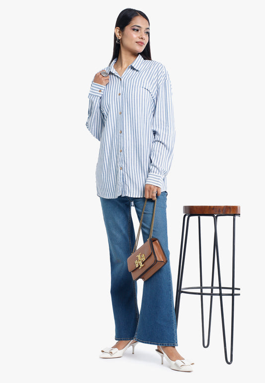 Breezy Blue & White Stripe Linen-Cotton Shirt