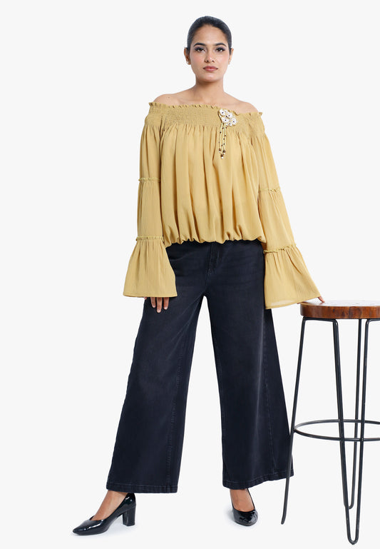 Sunburst Crochet Charm Off‑Shoulder Top
